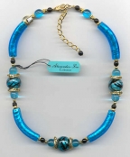 Bright Aqua, Foil, Curved Bead Necklace